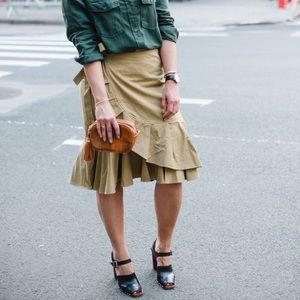 Khaki Wrap Skirt with Ruffle Hem